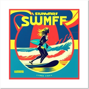 Summer Retro Surf Vinyl Album Cover II Posters and Art